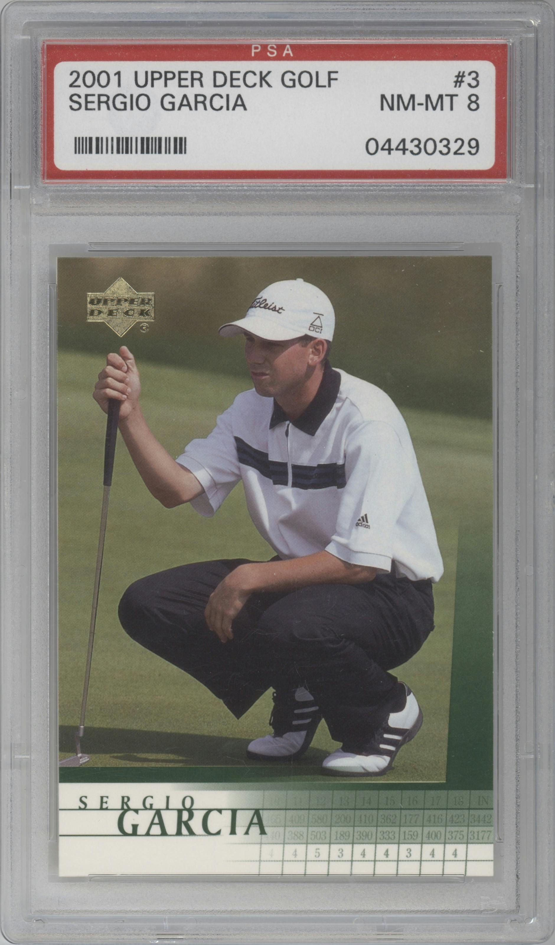 Sergio Garcia from the 2001 Upper Deck set graded by PSA and given an overall grade of 8.