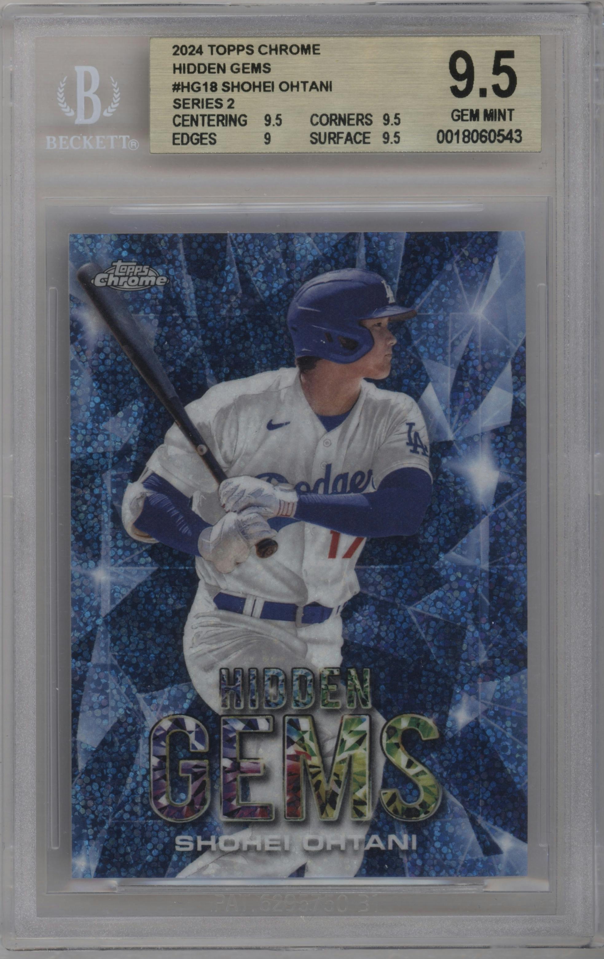 Shohei Ohtani from the 2024 Topps  set graded by Beckett and given an overall grade of 9.5.