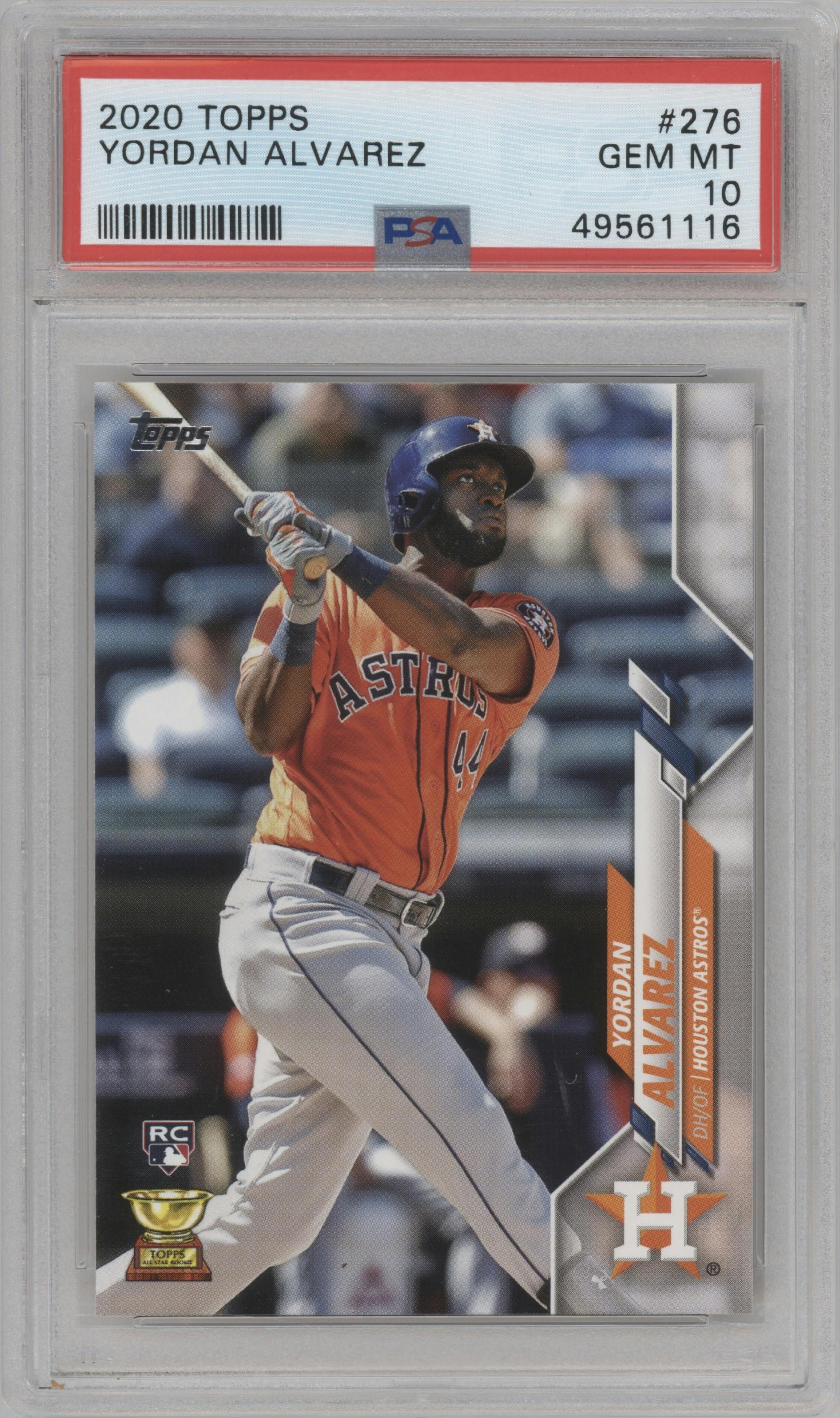 Yordan Alvarez from the 2020 Topps Series 1 set graded by PSA and given an overall grade of 10.