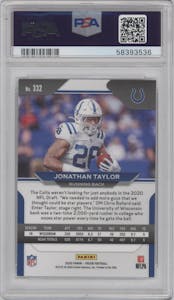 Jonathan Taylor from the 2020 Panini Prizm set graded by PSA and given an overall grade of 10.