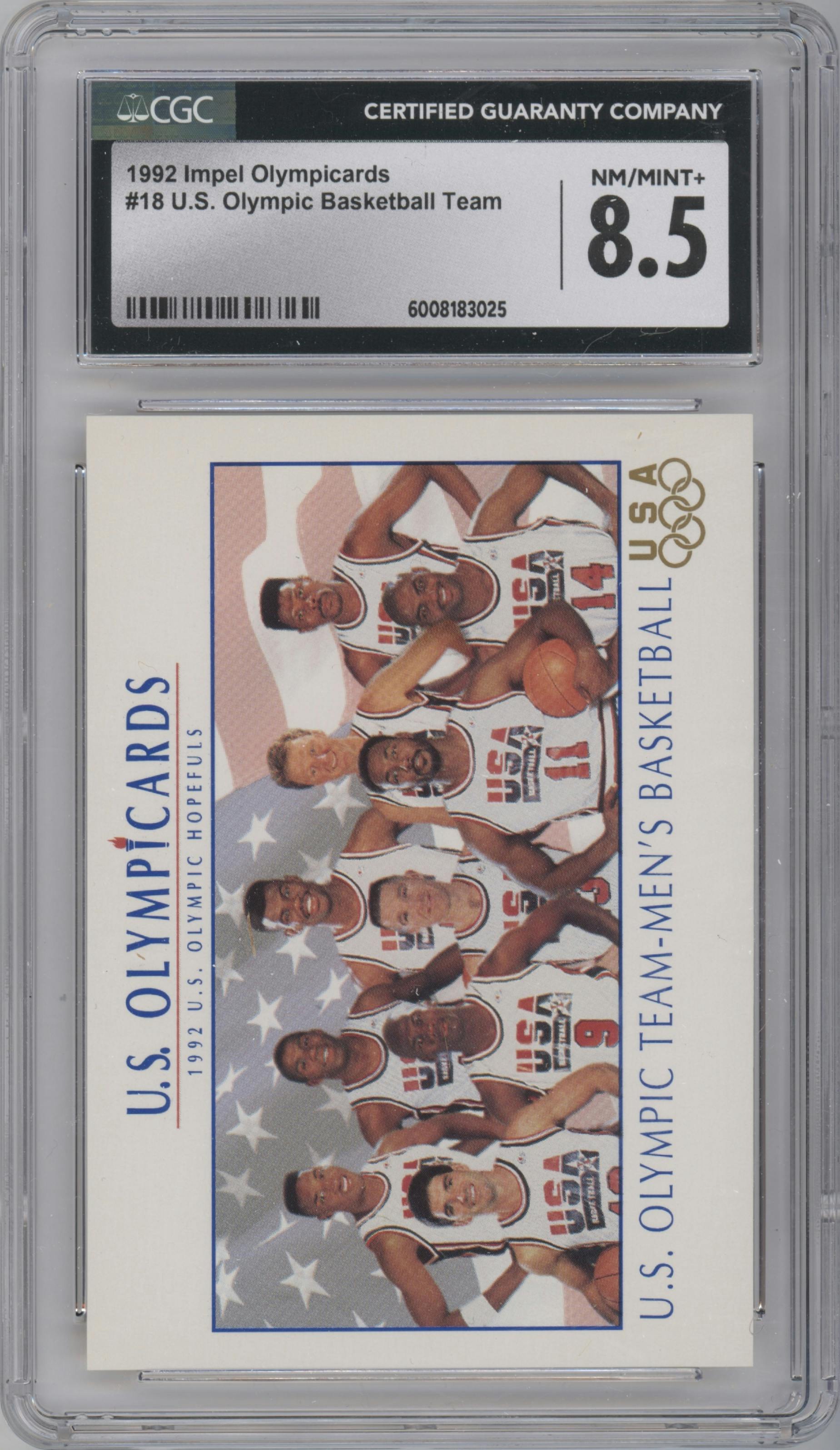 U.S. Olympic Basketball Team from the 1992 Impel U.S. Olympicards set graded by CSG and given an overall grade of 8.5.