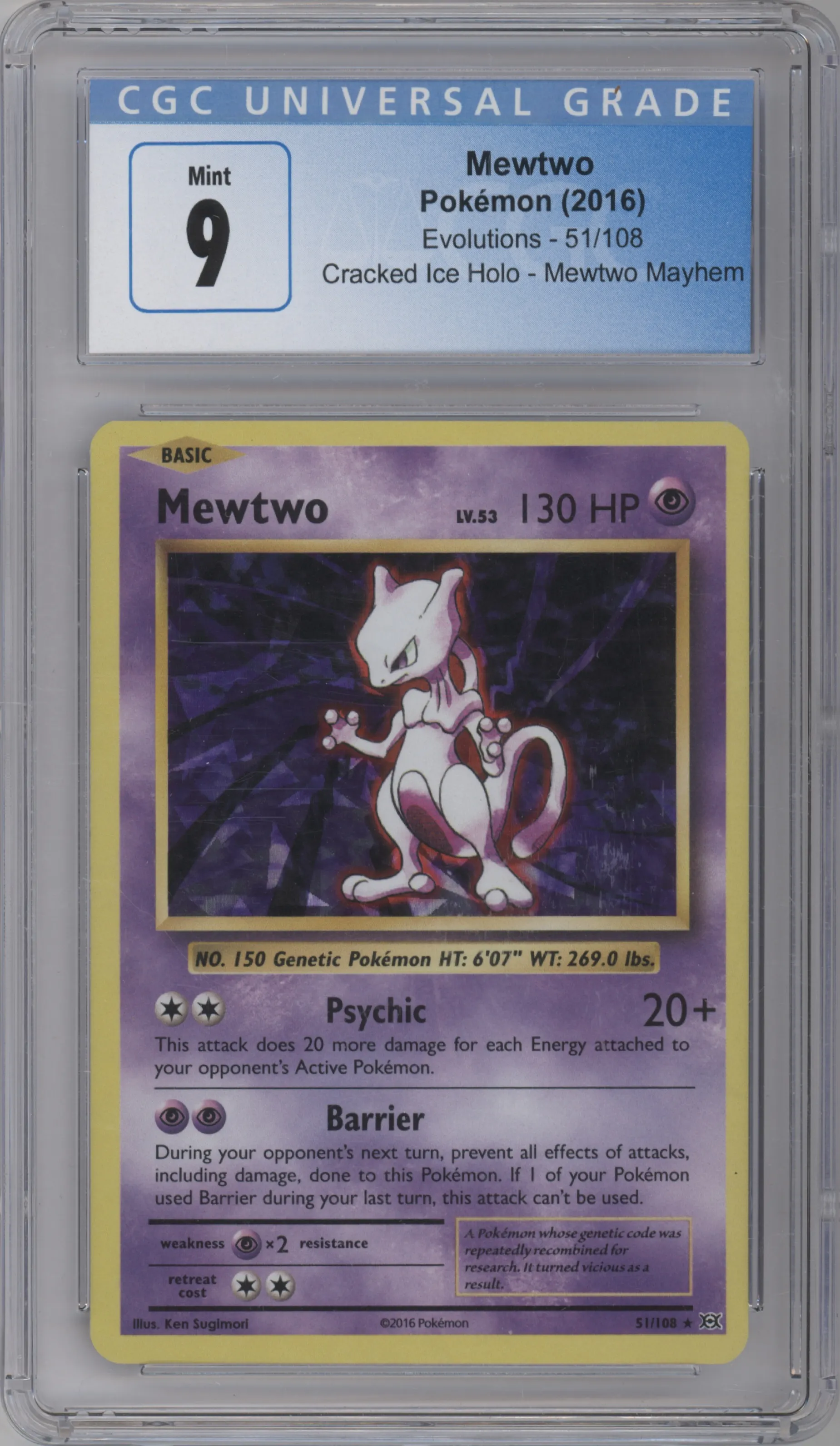 2016 Pokemon XY Evolutions Mewtwo #51 CGC 9