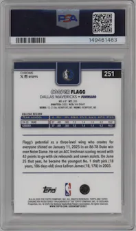 Cooper Flagg from the 2025-26 Topps Chrome set featuring a X-Fractor parallel graded by PSA and given an overall grade of 10.