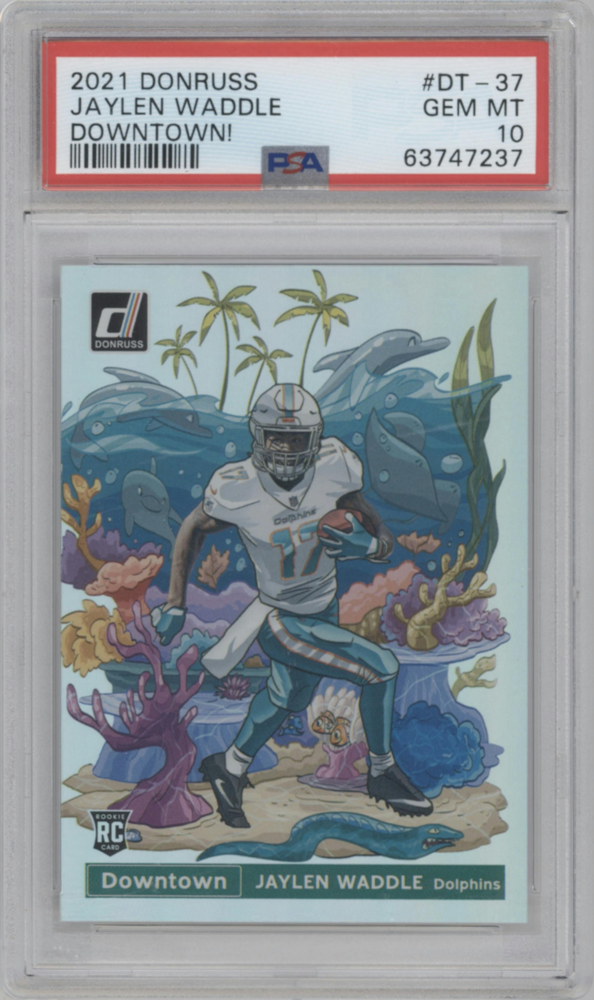 Jaylen Waddle from the 2021 Panini Donruss set graded by PSA and given an overall grade of 10.