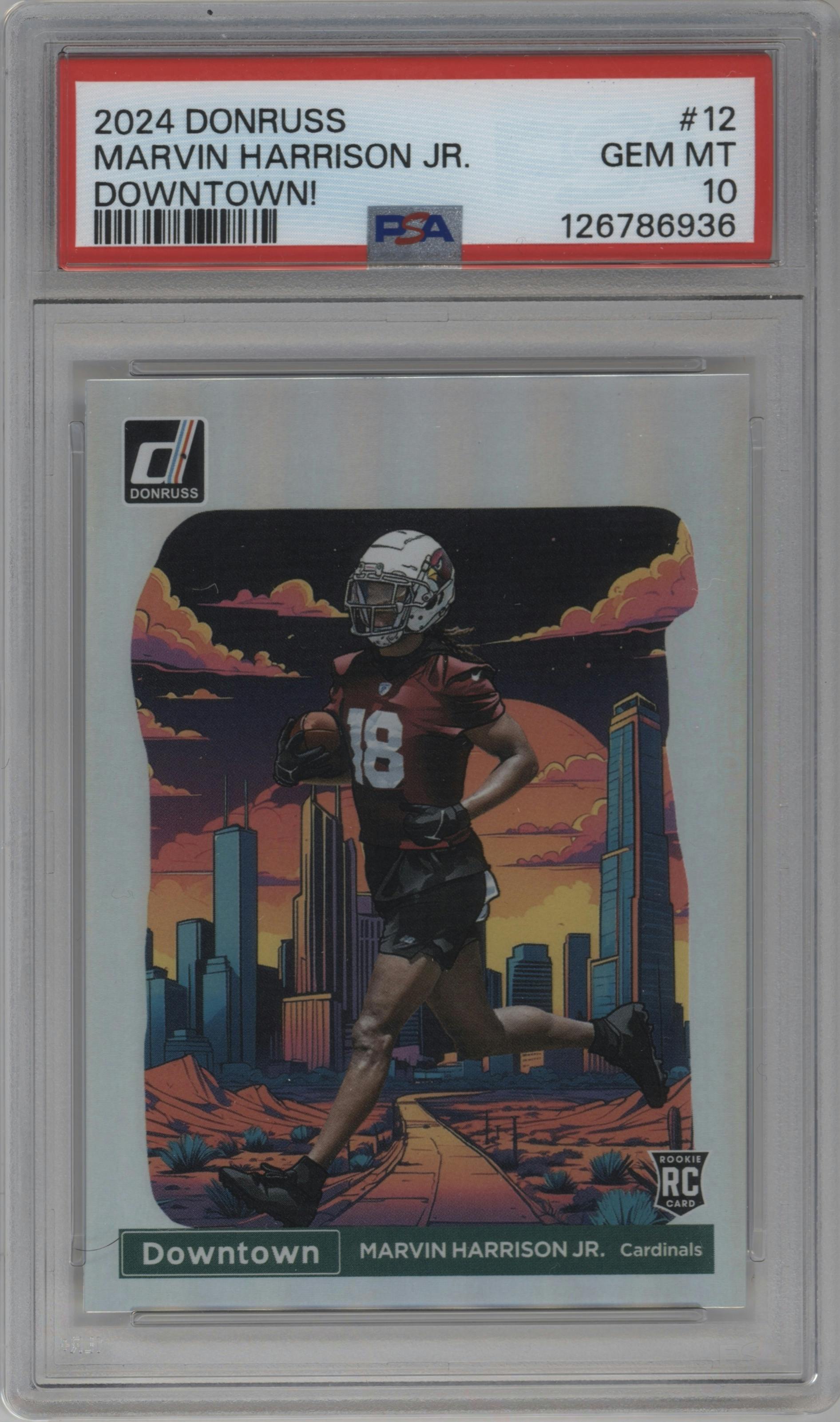 Marvin Harrison Jr. from the 2024 Donruss set graded by PSA and given an overall grade of 10.