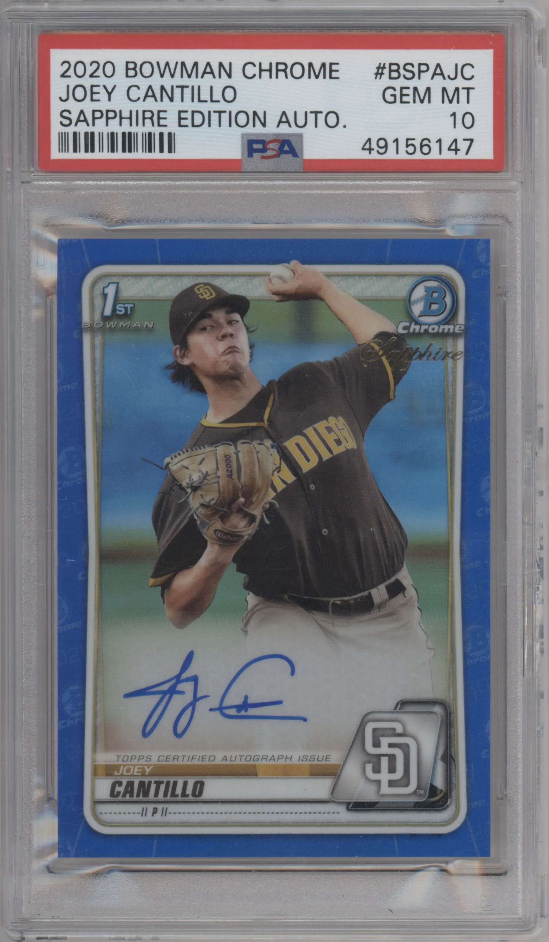 2020 Bowman Sapphire Edition Chr.Pros.Auto Joey Cantillo PSA 10