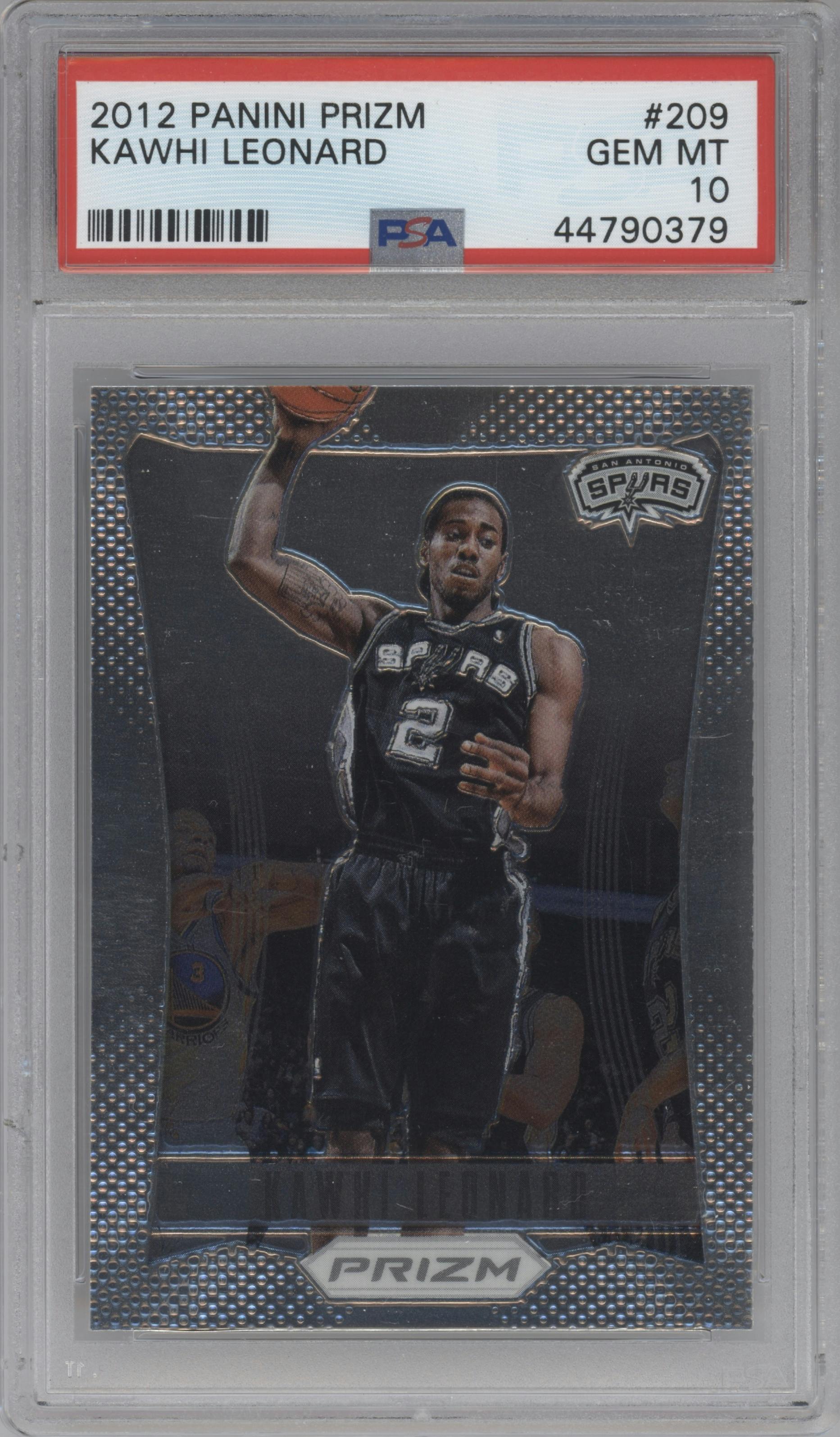 Kawhi Leonard from the 2012-13 Panini Prizm set graded by PSA and given an overall grade of 10.