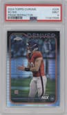 Bo Nix from the 2024 Topps Chrome set featuring a Prism Refractor parallel graded by PSA and given an overall grade of 9.
