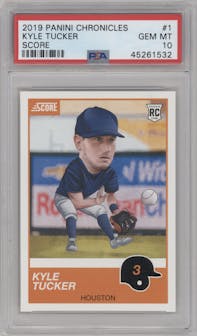 Kyle Tucker from the 2019 Panini Chronicles set graded by PSA and given an overall grade of 10.