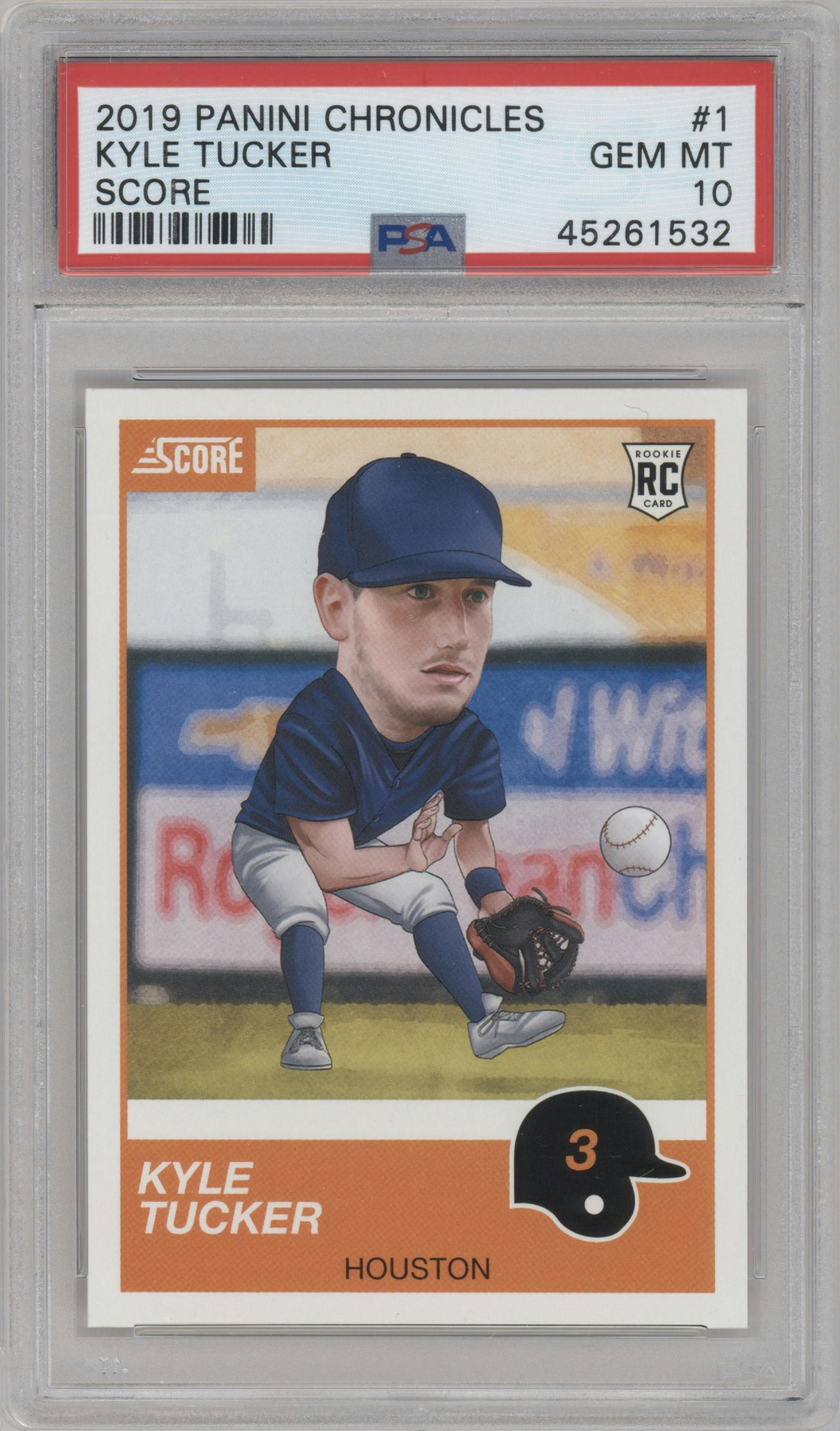 Kyle Tucker from the 2019 Panini Chronicles set graded by PSA and given an overall grade of 10.
