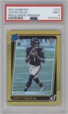 Justin Fields from the 2021 Panini Donruss set featuring a Press Proof Premium parallel graded by PSA and given an overall grade of 9.