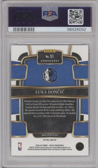 Luka Doncic from the 2023-24 Panini Select  set featuring a Elephant Prizm parallel graded by PSA and given an overall grade of 10.