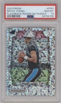 Bryce Young from the 2023 Panini Prizm set featuring a No Huddle parallel graded by PSA and given an overall grade of 10.