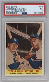 Mickey Mantle/Hank Aaron from the 1958 Topps set graded by PSA and given an overall grade of 7.