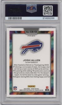 Josh Allen from the 2023 Panini Prizm set graded by PSA and given an overall grade of 10.