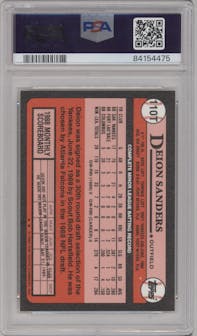 Deion Sanders from the 1989 Topps Traded set featuring a Tiffany parallel graded by PSA and given an overall grade of 9.