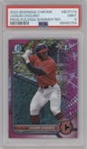  Jaison Chourio from the 2022 Bowman Chrome set featuring a Fuchsia Shimmer parallel graded by PSA and given an overall grade of 9.