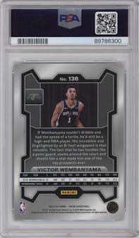 Victor Wembanyama from the 2023-24 Panini Prizm set graded by PSA and given an overall grade of 10.