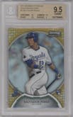 Salvador Perez from the 2011 Bowman Sterling  set featuring a Gold Refractor parallel graded by Beckett and given an overall grade of 9.5.