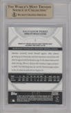 Salvador Perez from the 2011 Bowman Sterling  set featuring a Gold Refractor parallel graded by Beckett and given an overall grade of 9.5.