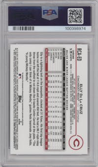Elly De La Cruz from the 2024 Topps Chrome Logofractor set featuring a Orange Refractor parallel graded by PSA and given an overall grade of 10.