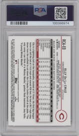 Elly De La Cruz from the 2024 Topps Chrome Logofractor set featuring a Orange Refractor parallel graded by PSA and given an overall grade of 10.