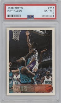 Ray Allen from the 1996-97 Topps set graded by PSA and given an overall grade of 6.