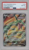Rayquaza V from the 2021 Pokemon SWSH set graded by PSA and given an overall grade of 8.