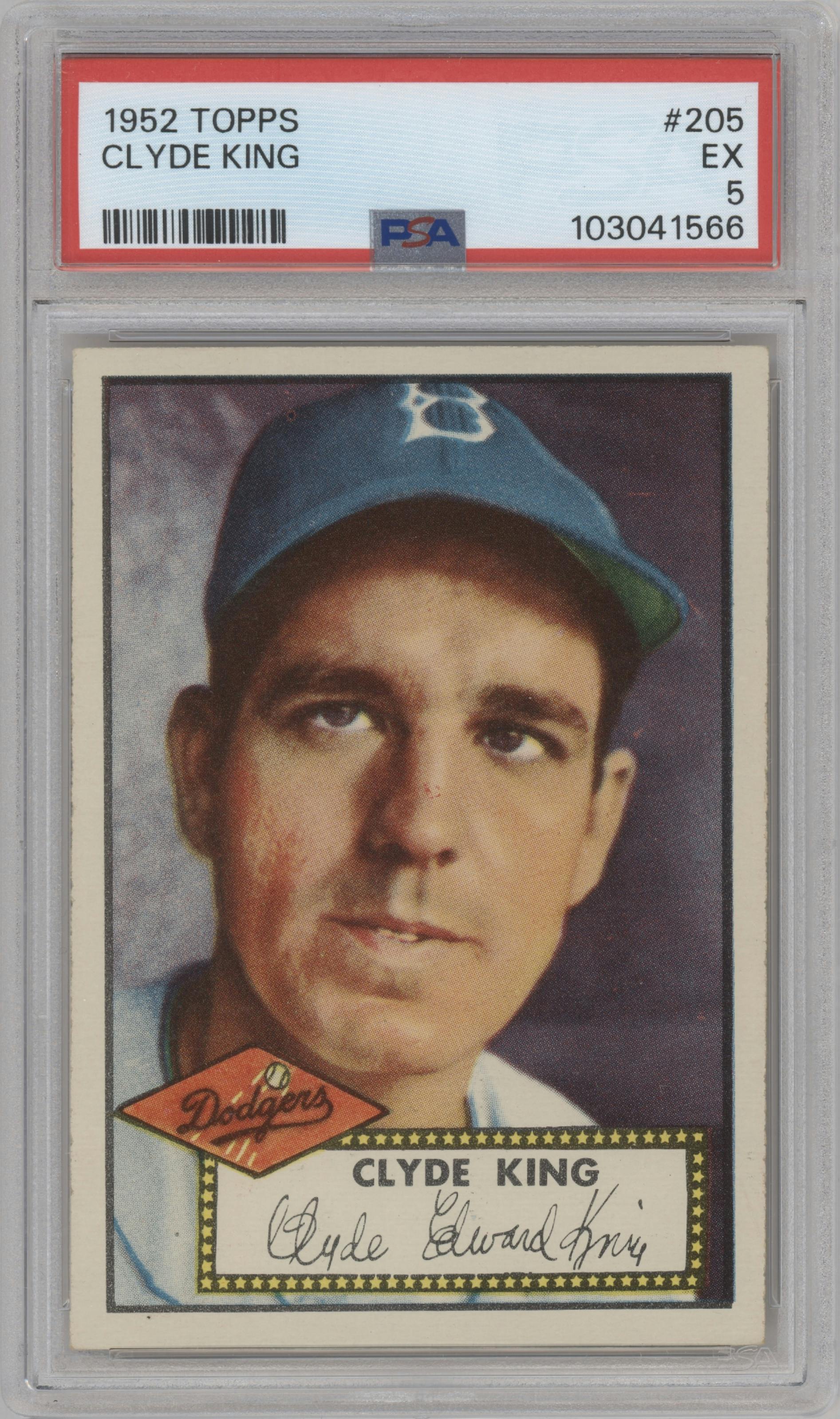 Clyde King from the 1952 Topps set graded by PSA and given an overall grade of 5.