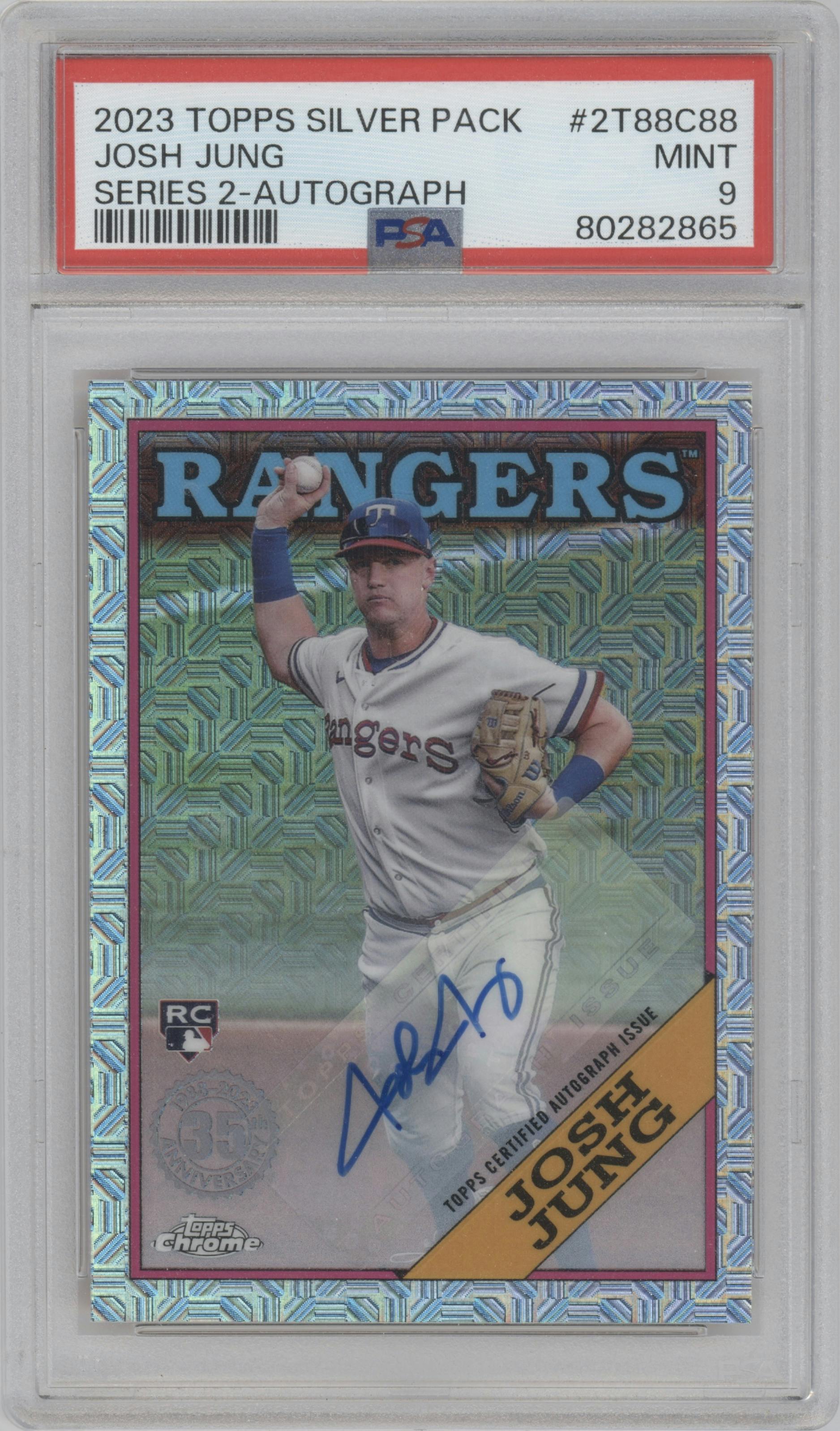 Josh Jung from the 2023 Topps Silver Pack set graded by PSA and given an overall grade of 9.