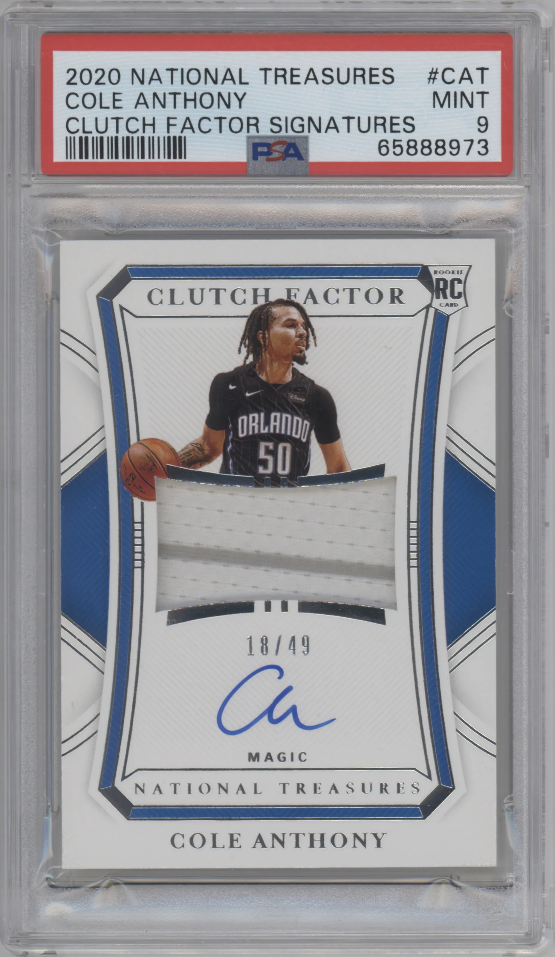 2020 Panini National Treasures Clutch Factor Sig Cole Anthony PSA 9