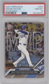 Shohei Ohtani from the 2024-25 Topps Now Off-Season set graded by PSA and given an overall grade of 10.
