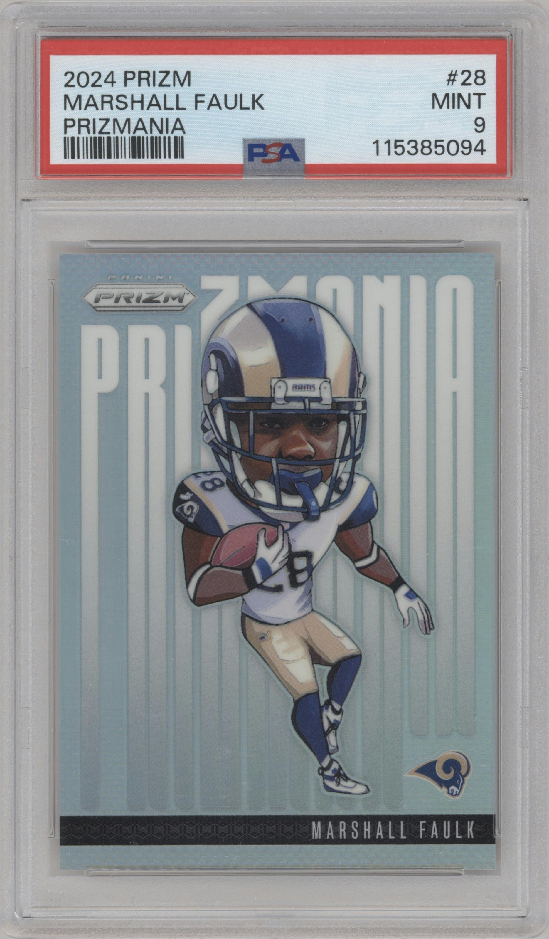 Marshall Faulk from the 2024 Panini Prizm set graded by PSA and given an overall grade of 9.