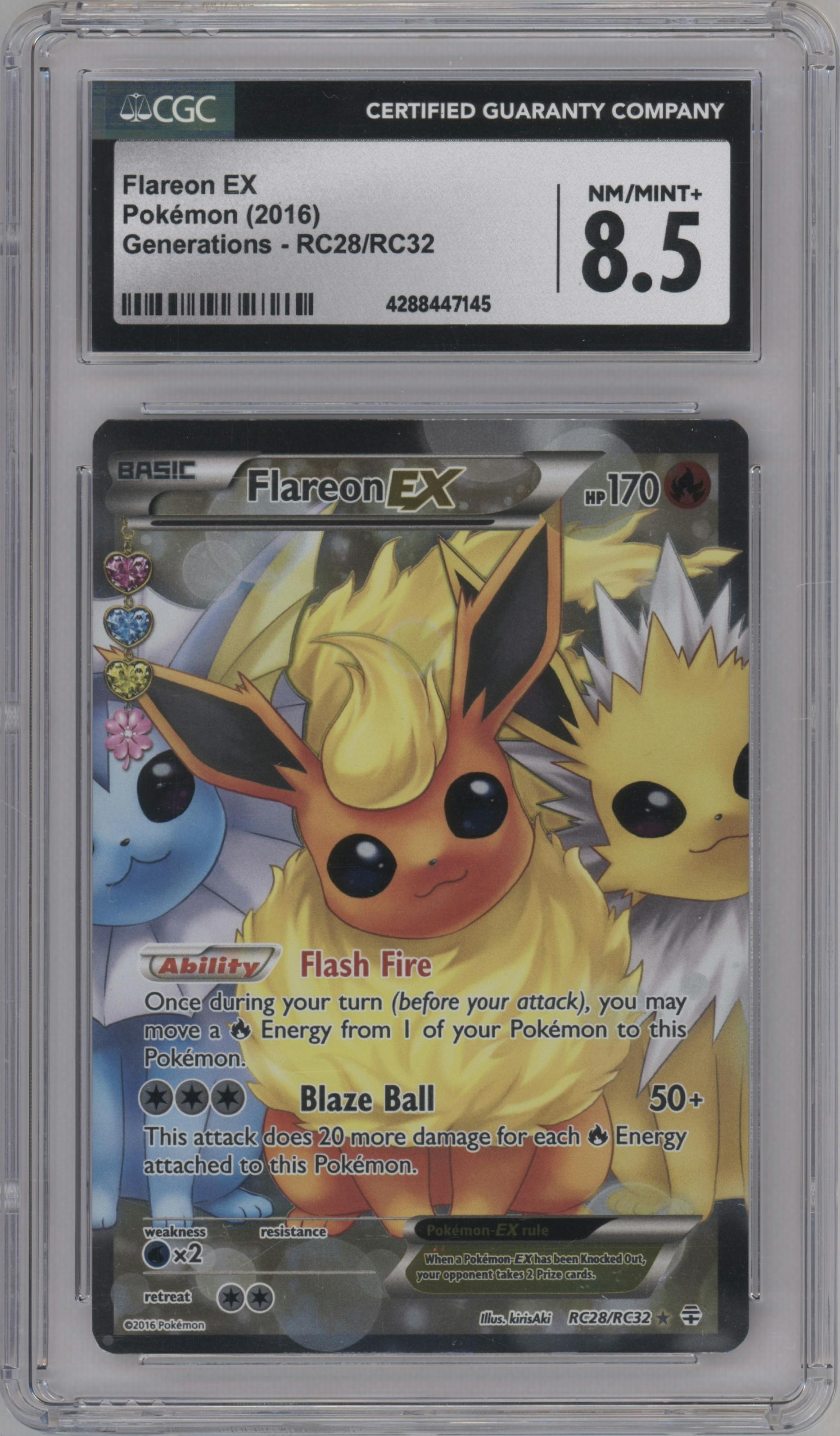 Flareon EX from the 2016 Pokemon XY set graded by CSG and given an overall grade of 8.5.