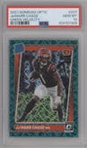 Ja'Marr Chase from the 2021 Panini Donruss Optic set featuring a Green Velocity parallel graded by PSA and given an overall grade of 10.
