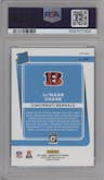 Ja'Marr Chase from the 2021 Panini Donruss Optic set featuring a Green Velocity parallel graded by PSA and given an overall grade of 10.