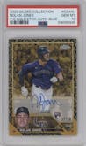Nolan Jones from the 2023 Topps Gilded Collection set featuring a Blue parallel graded by PSA and given an overall grade of 10.