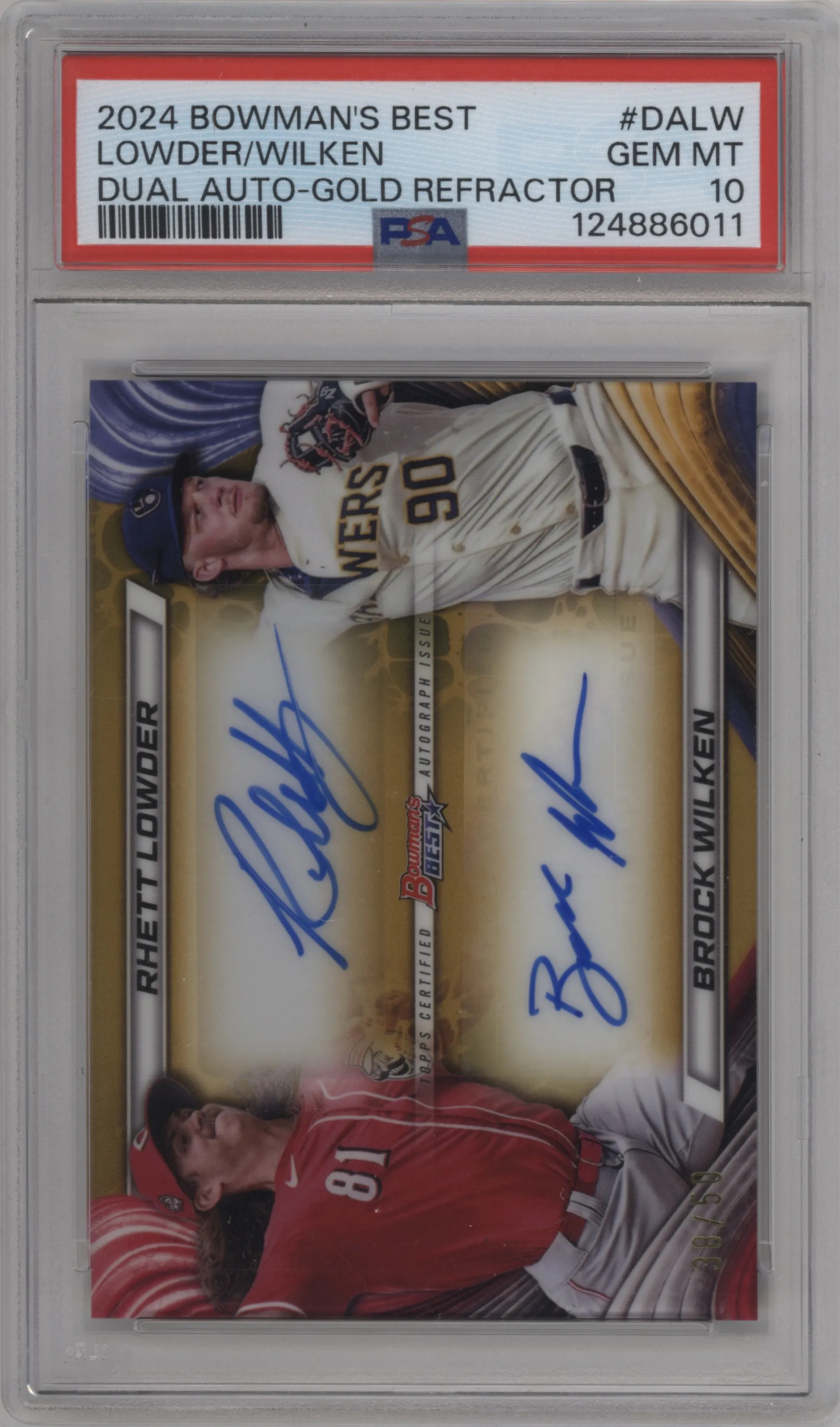 2024 Bowman's Best Dual Auto Rhett Lowder/Brock Wilken Gold Refractors #DA-LW PSA 10