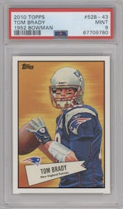 Tom Brady from the 2010 Topps set graded by PSA and given an overall grade of 9.