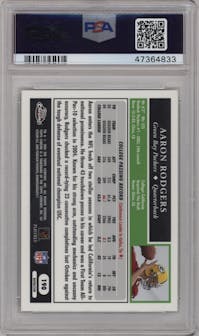 Aaron Rodgers  from the 2005 Topps Chrome set featuring a Refractor parallel graded by PSA and given an overall grade of 9.