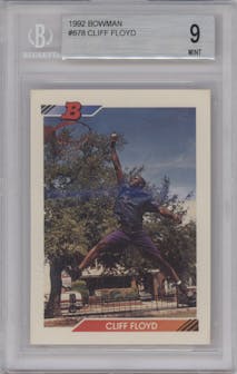 Cliff Floyd from the 1992 Bowman set graded by Beckett and given an overall grade of 9.