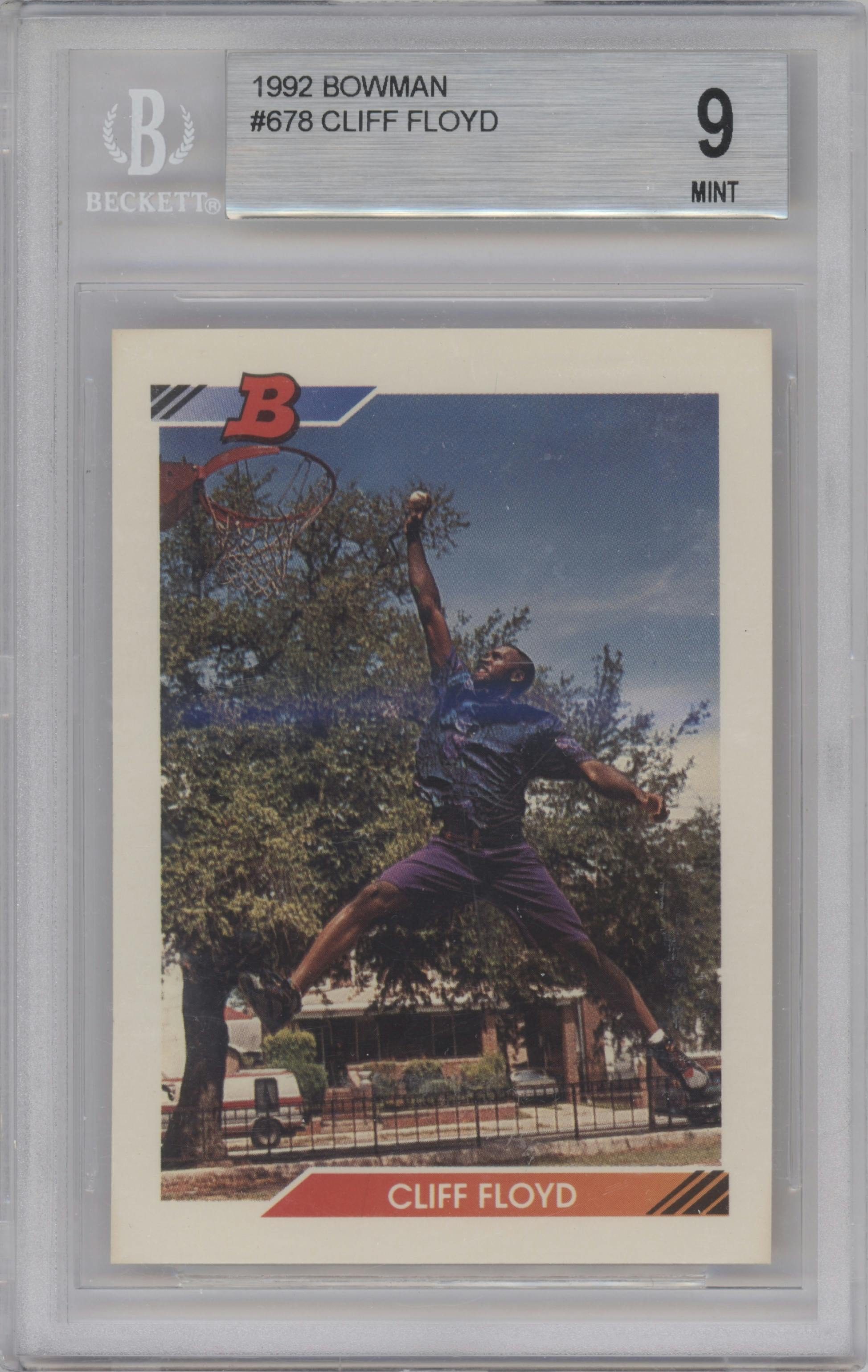 Cliff Floyd from the 1992 Bowman set graded by Beckett and given an overall grade of 9.