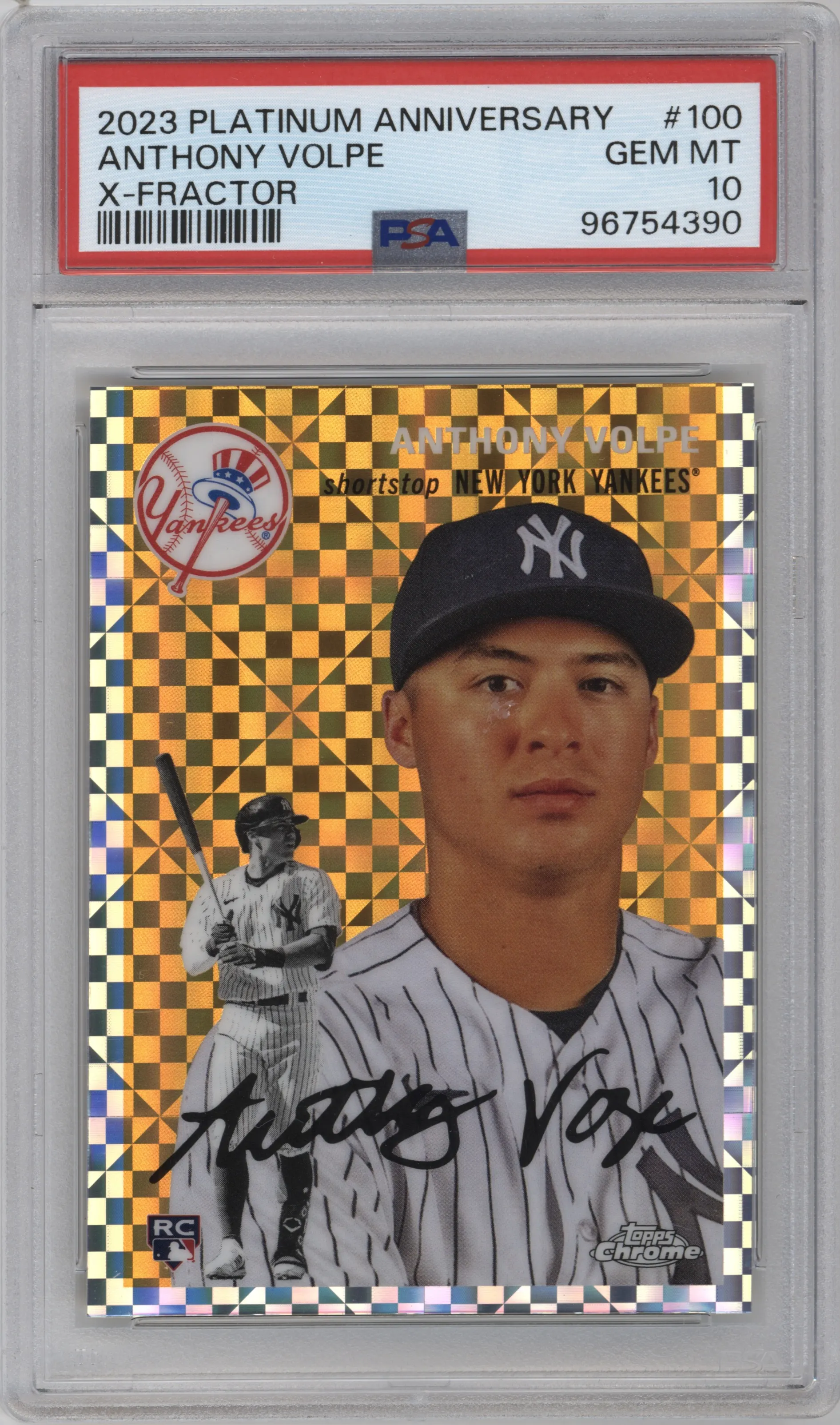 2023 Topps Chrome Platinum Anniversary Anthony Volpe X-Fractor #100 PSA 10