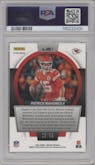 Patrick Mahomes II from the 2023 Panini Mosaic set featuring a Blue Mosaic parallel graded by PSA and given an overall grade of 10.
