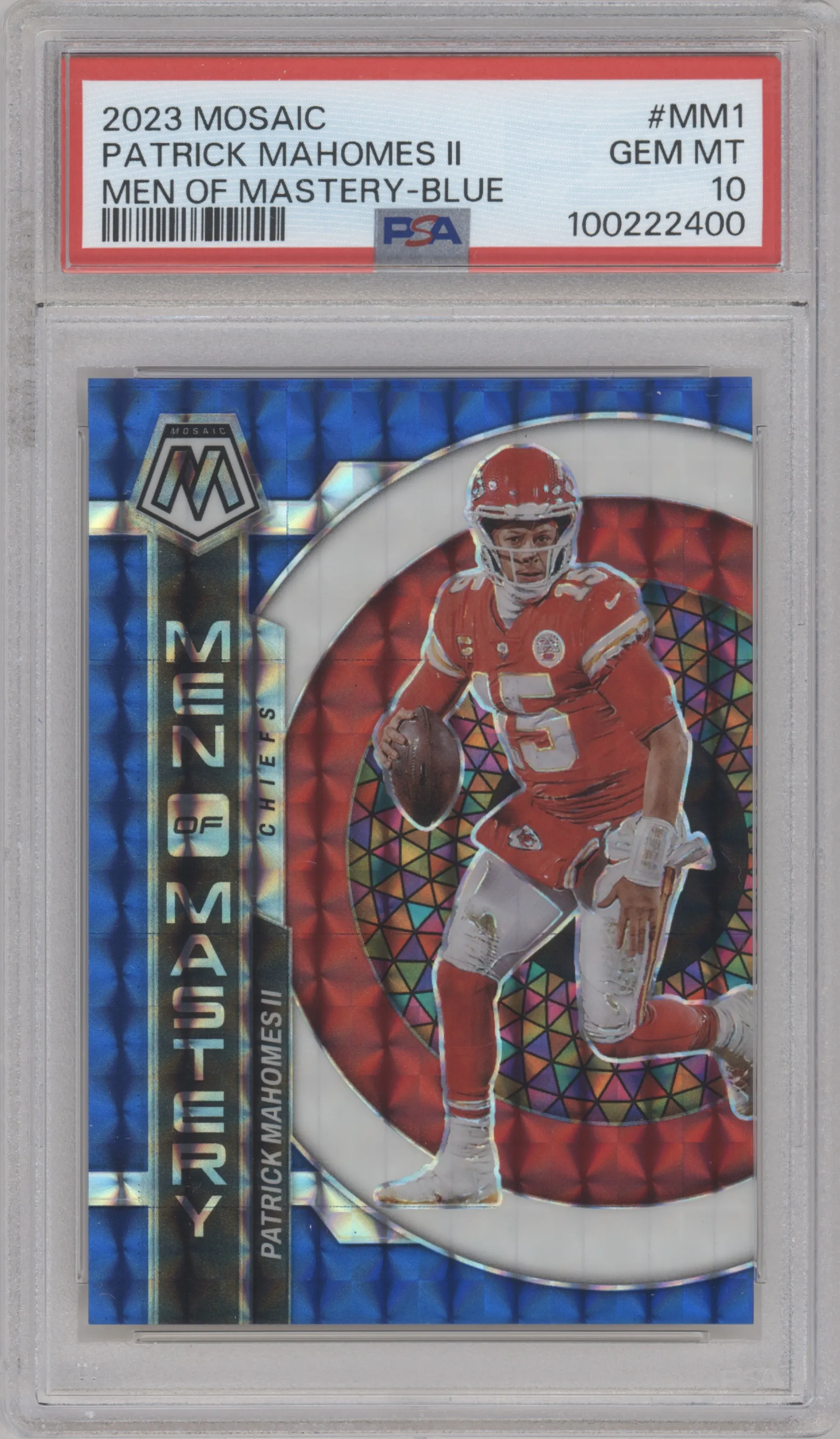 2023 Panini Mosaic Men of Mastery Patrick Mahomes II Blue Mosaic #MM-1 PSA 10