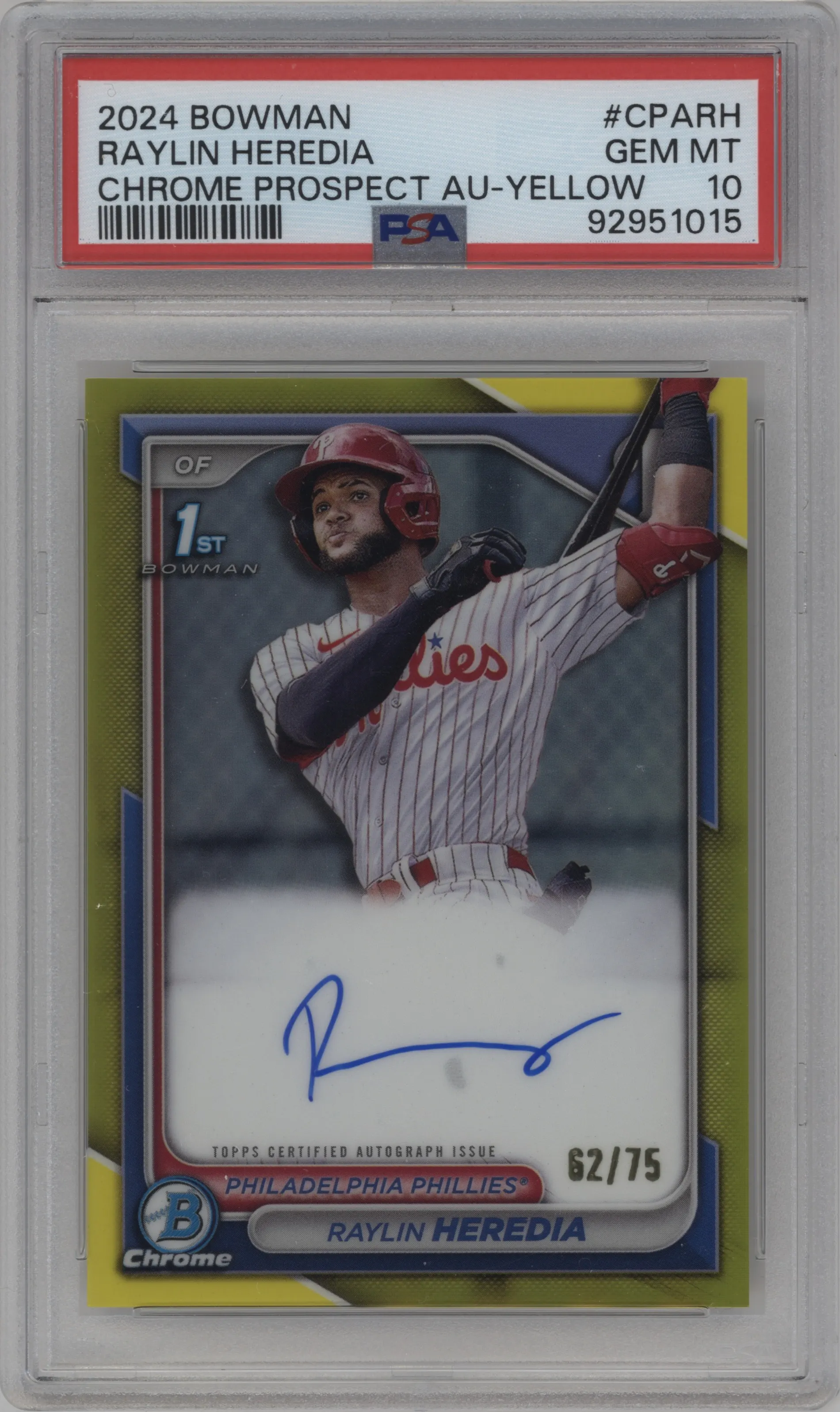 2024 Bowman Chr.Pros.Auto Raylin Heredia Yellow Refractor PSA 10