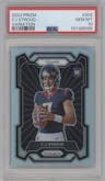 C.J. Stroud from the 2023 Panini Prizm set featuring a Silver Prizm parallel graded by PSA and given an overall grade of 10.