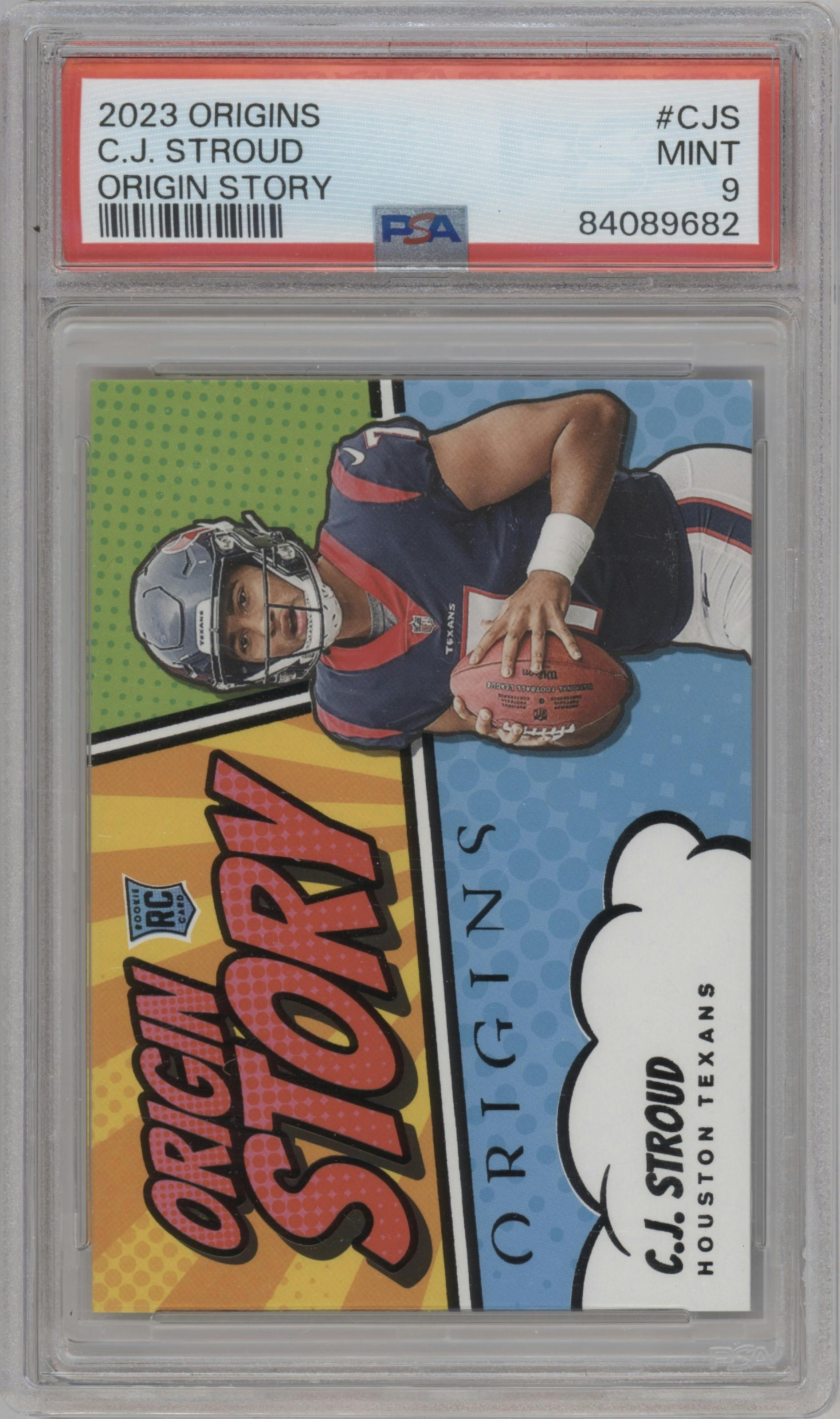 C.J. Stroud from the 2023 Panini Origins set graded by PSA and given an overall grade of 9.