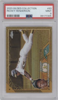 Rickey Henderson from the 2023 Topps Gilded Collection set graded by PSA and given an overall grade of 9.