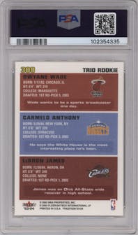 LeBron James/Carmelo Anthony/Dwyane Wade from the 2003-04 Fleer Tradition set graded by PSA and given an overall grade of 10.